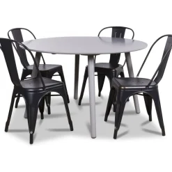 Rosvik matgrupp, Runt matbord med 4 st Industry plåtstolar + 4.00 x Stolsdyna