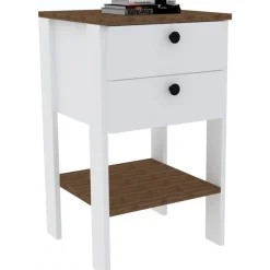 Runa sängbord - Vit/valnöt