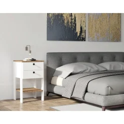 Runa sängbord - Vit/valnöt