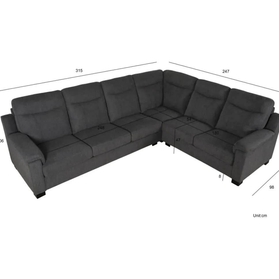 Salem hörnsoffa i mörkgrått tyg