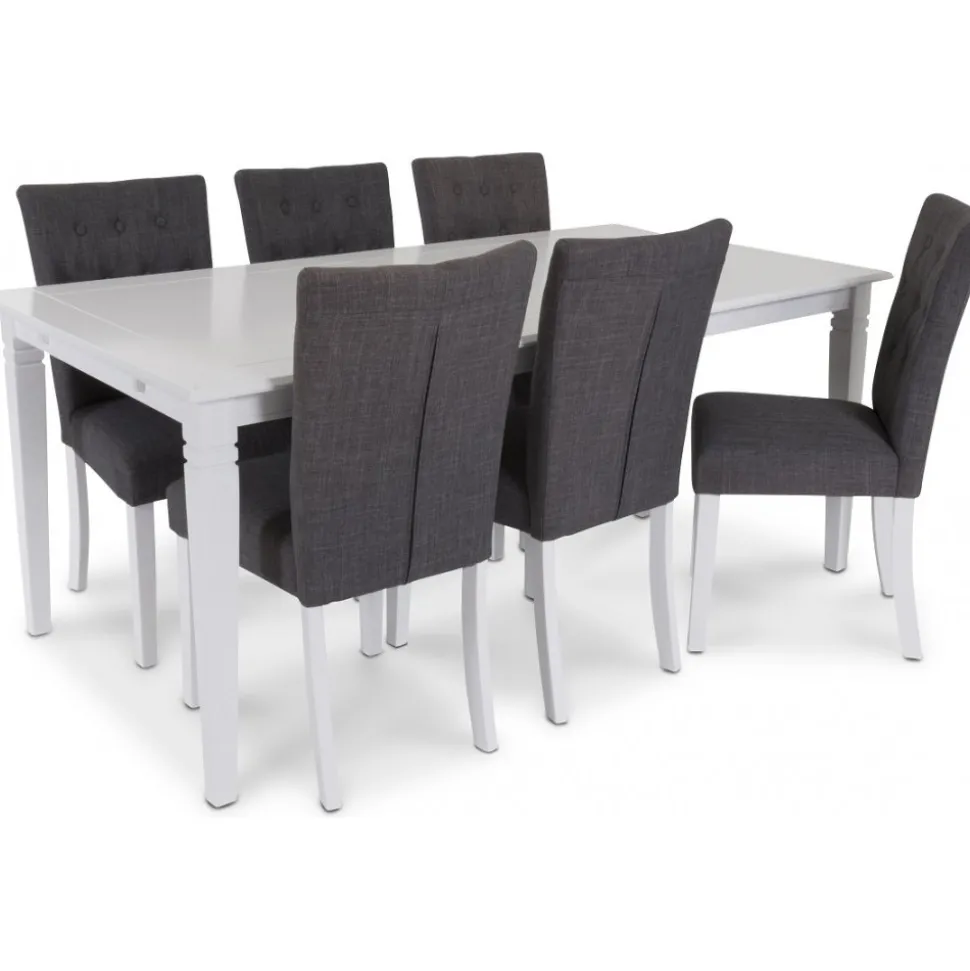 Sandhamn Matgrupp; Bord 180x95 cm med 6 st Crocket stolar - Vit / Grå + 6.00 x Stolsdyna