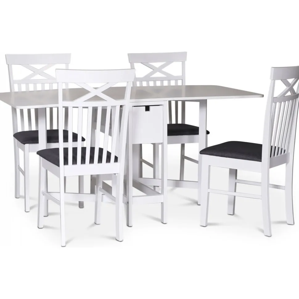 Sandhamn matgrupp; Klaffbord med 4 st Sofiero stolar med kryss i ryggen
