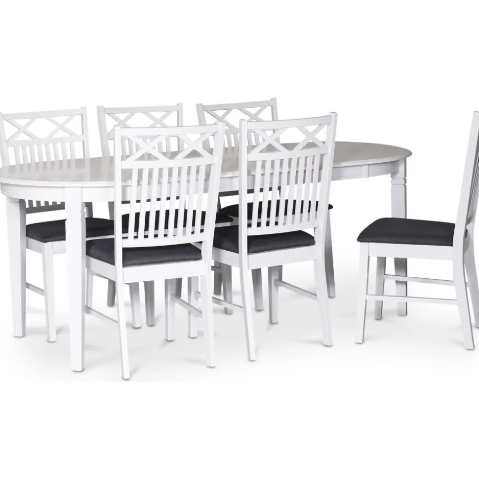 Sandhamn matgrupp; Ovalt matbord med 6 st Sandhamn Gripsholm matstolar + 4.00 x Möbeltassar