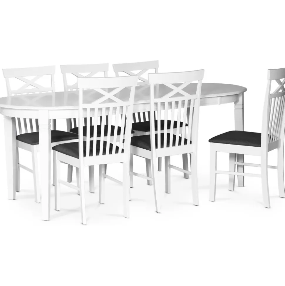 Sandhamn matgrupp ovalt matbord med 6 st Sofiero stolar med kryss i ryggen + 4.00 x Möbeltassar