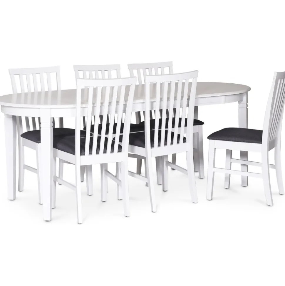 Sandhamn matgrupp; Ovalt matbord med 6 st Sandhamn Alice matstolar + 6.00 x Stolsdyna