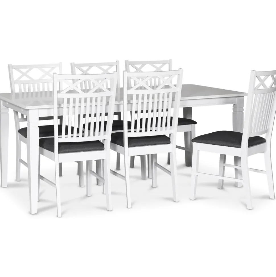 Sandhamn matgrupp; 180x95 cm bord med 6 st Sandhamn Gripsholm matstolar