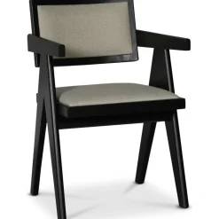 Sara karmstol i svartbetsad ek och linneklädsel + Textilrengöring för möbler