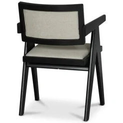 Sara karmstol i svartbetsad ek och linneklädsel + Textilrengöring för möbler