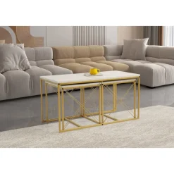 Satsbord Defne i 3 delar - Guld/marmor