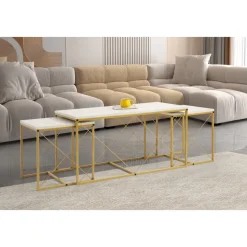 Satsbord Defne i 3 delar - Guld/marmor