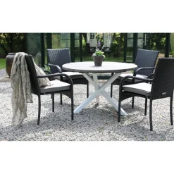 Scottsdale matbord Ø112 cm - Shabby Chic Grå/Vit + Textilskydd för utemöbler