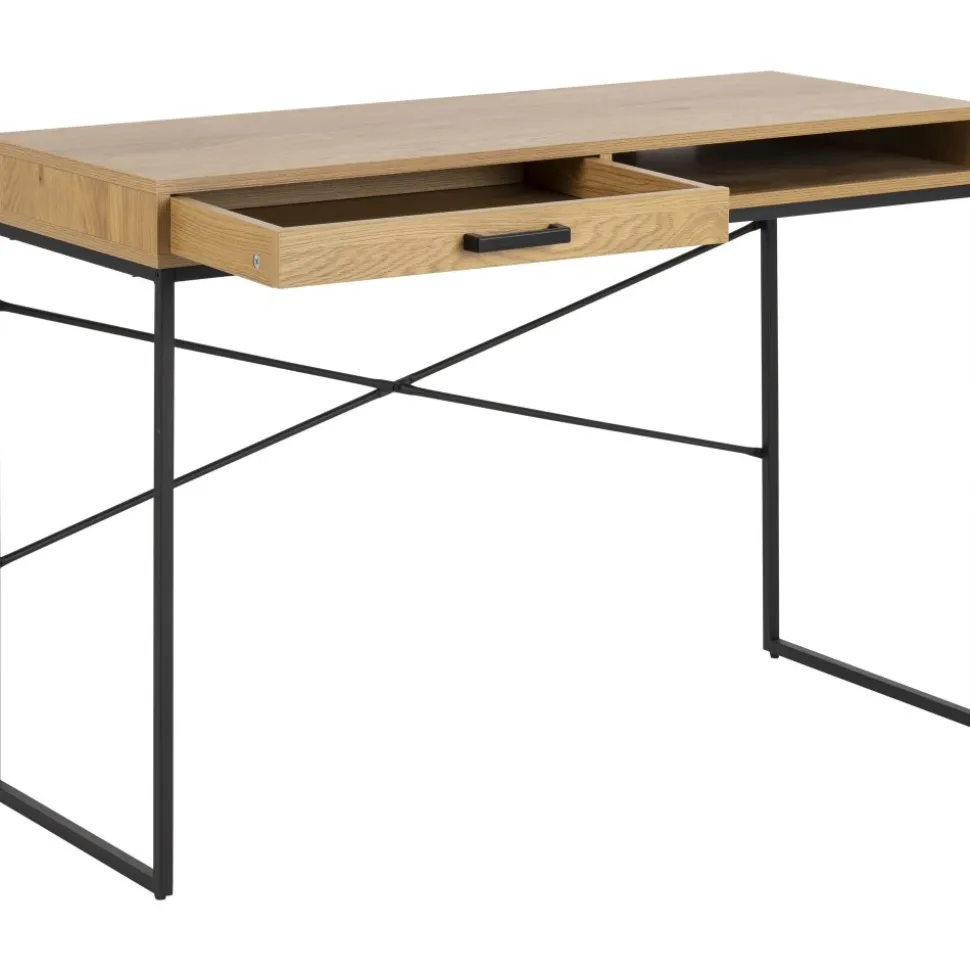 Seaford skrivbord 110 cm - Ek/svart + Möbeltassar