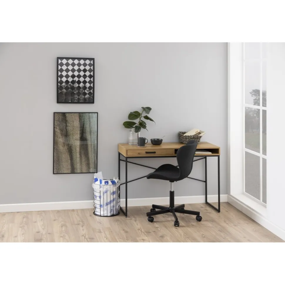 Seaford skrivbord 110 cm - Ek/svart + Möbeltassar