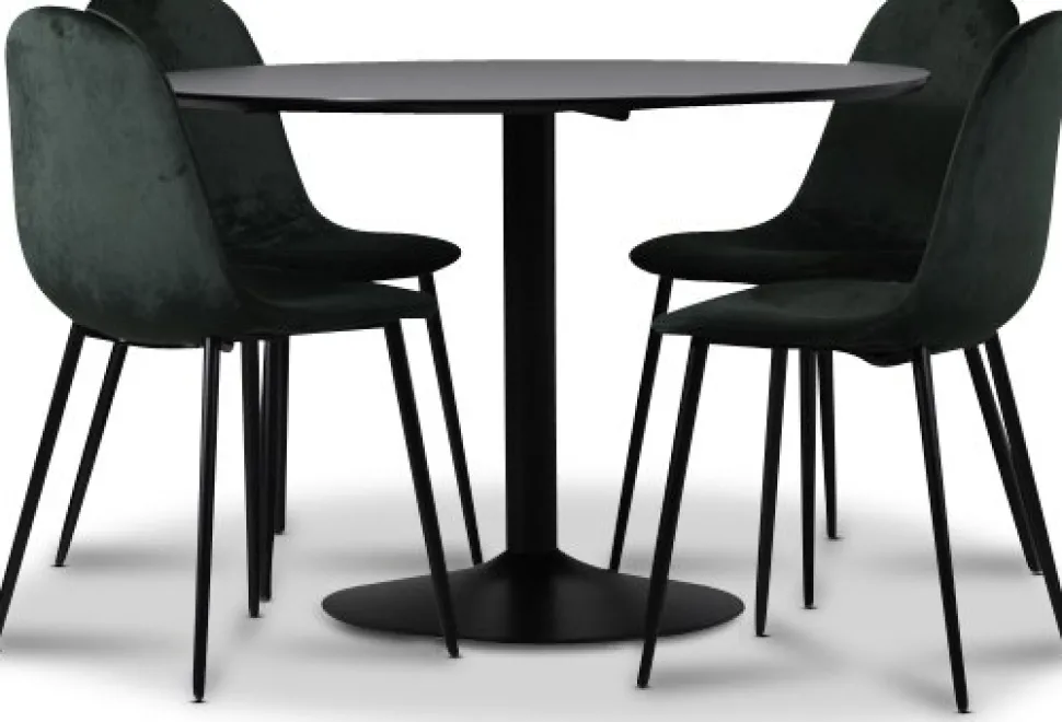 Seat matgrupp, matbord med 4 st Carisma sammetsstolar - Svart/Mörkgrön + 4.00 x Stolsdyna