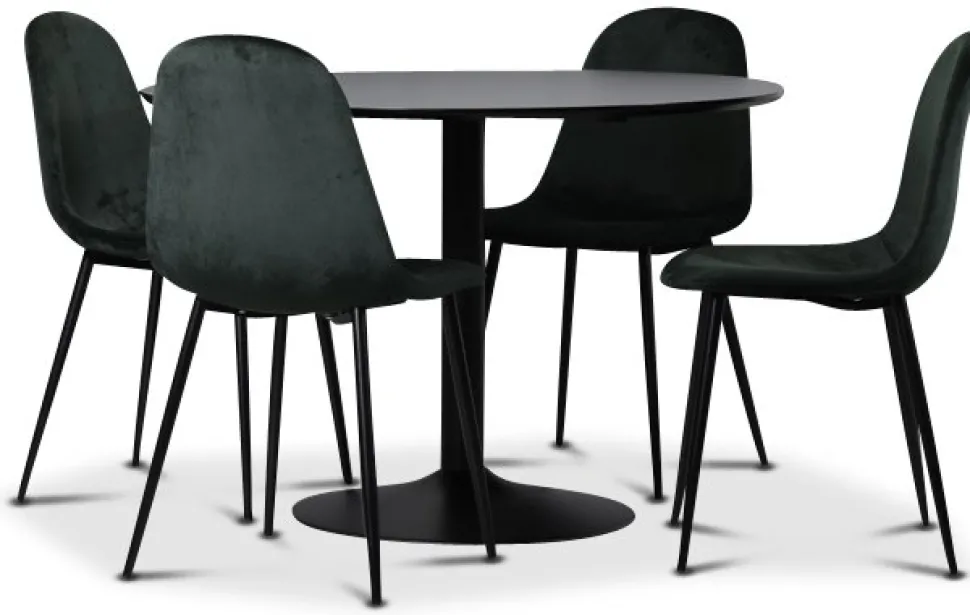Seat matgrupp, matbord med 4 st Carisma sammetsstolar - Svart/Mörkgrön + 4.00 x Stolsdyna