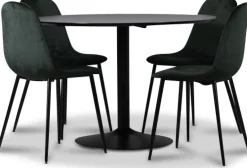 Seat matgrupp, matbord med 4 st Carisma sammetsstolar - Svart/Mörkgrön + 3.00 x Möbeltassar