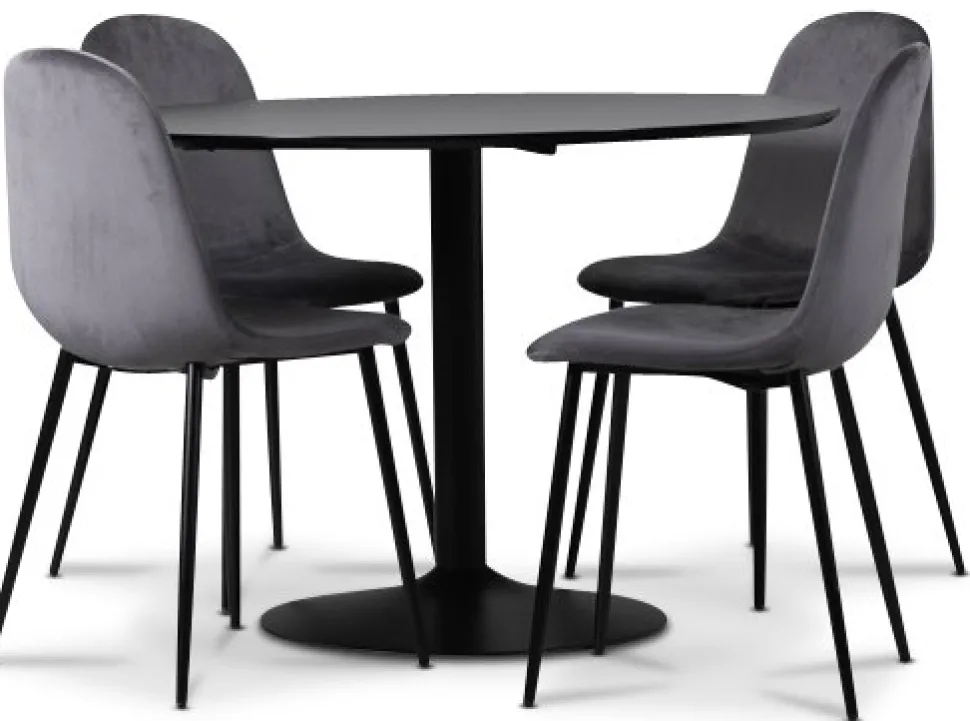Seat matgrupp, matbord med 4 st Carisma sammetsstolar - Svart/Grå