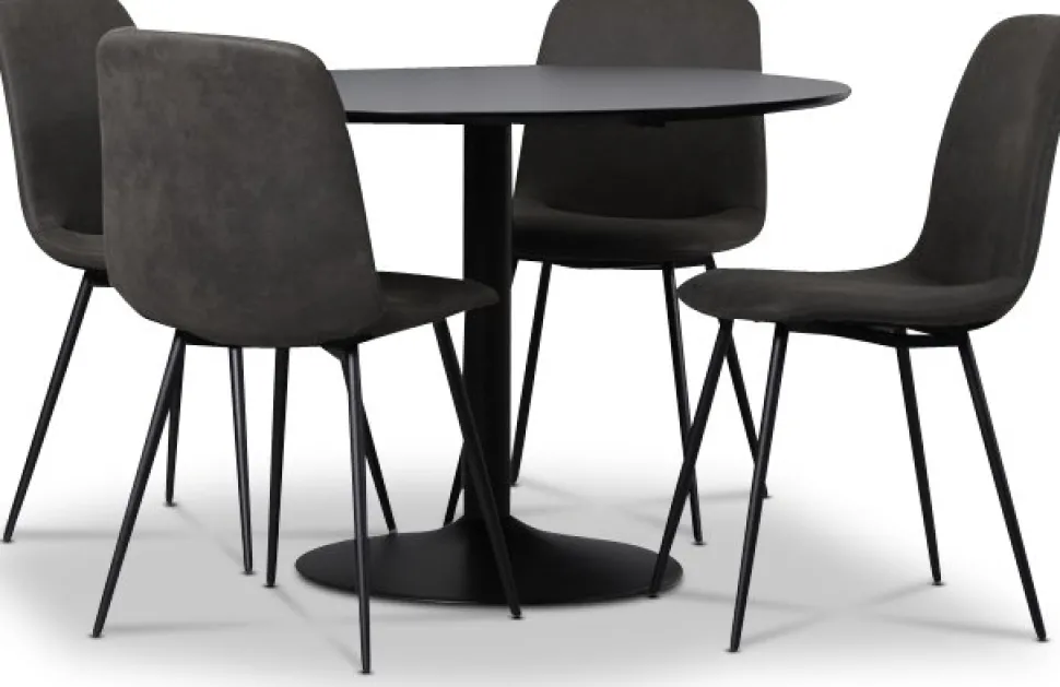 Seat matgrupp, matbord med 4 st Smokey matstolar - Svart/Vintage + 3.00 x Möbeltassar