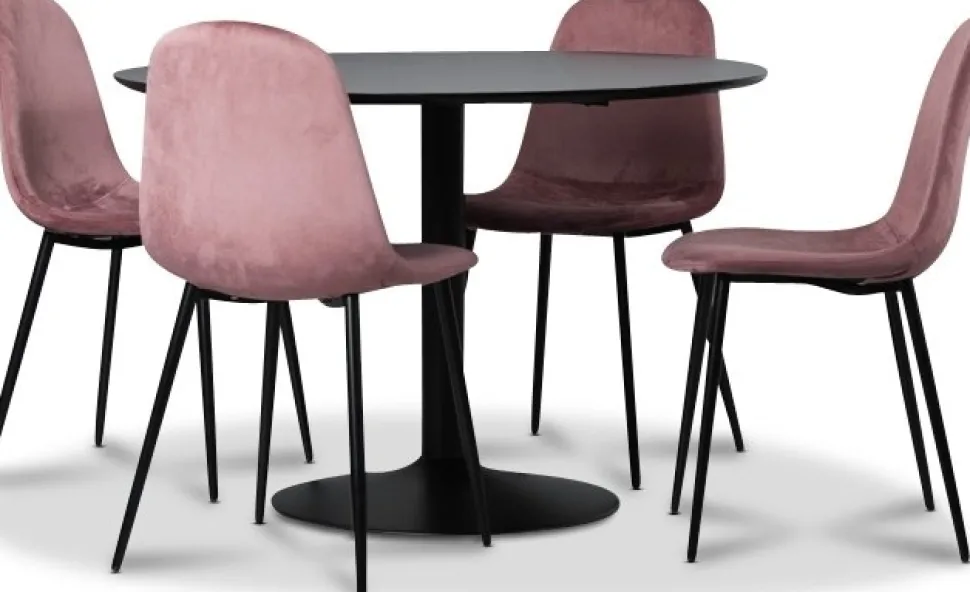 Seat matgrupp, matbord med 4 st Carisma sammetsstolar - Svart/Korall