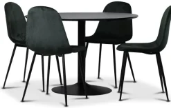 Seat matgrupp, matbord med 4 st Carisma sammetsstolar - Svart/Mörkgrön