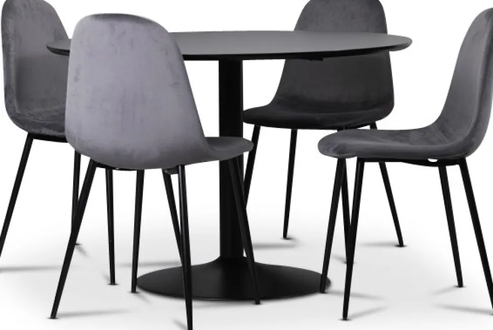 Seat matgrupp, matbord med 4 st Carisma sammetsstolar - Svart/Grå + 4.00 x Stolsdyna