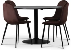Seat matgrupp, matbord med 4 st Carisma sammetsstolar - Svart/Bordeaux + 4.00 x Stolsdyna
