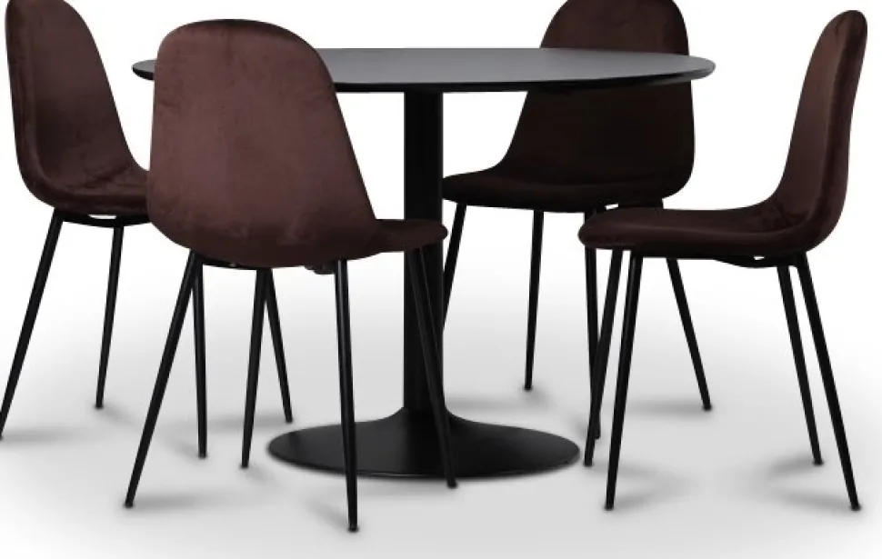 Seat matgrupp, matbord med 4 st Carisma sammetsstolar - Svart/Bordeaux