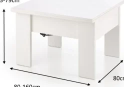 Serafin höj och sänkbart soffbord 80-160 x 80 cm - Vit