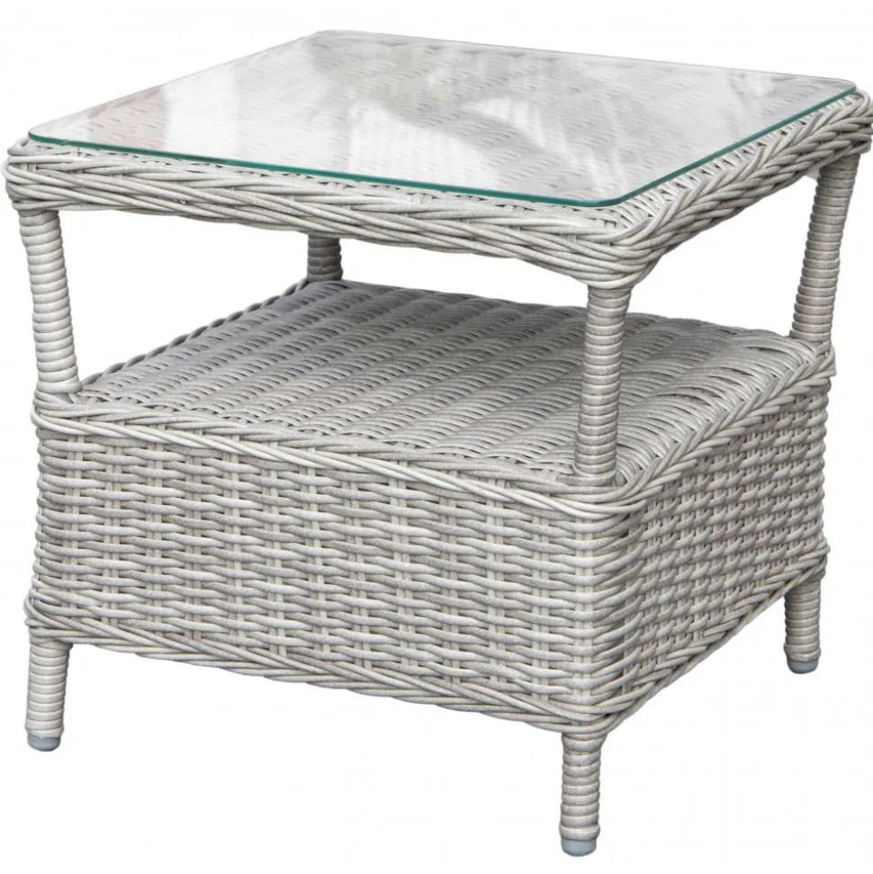 Sidobord 48x48x45 cm grå konstrotting - Tor + Textilskydd för utemöbler