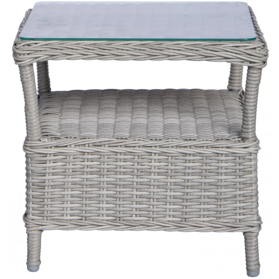 Sidobord 48x48x45 cm grå konstrotting - Tor + Textilskydd för utemöbler