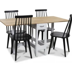 Signum matgrupp Slagbord vit/ek med 4 st svarta Dalsland pinnstolar + 3.00 x Möbeltassar