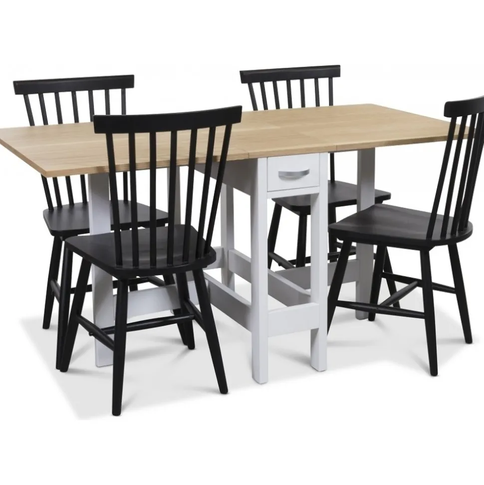 Signum matgrupp Slagbord vit/ek med 4 st svarta Karl pinnstolar