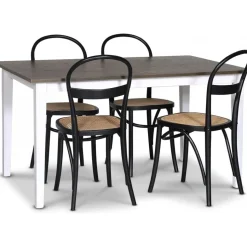 Skagen matgrupp; matbord 140 cm - Vit / brunbetsad ek med 4 st Danderyd No.16 matstolar Svart + 4.00 x Stolsdyna