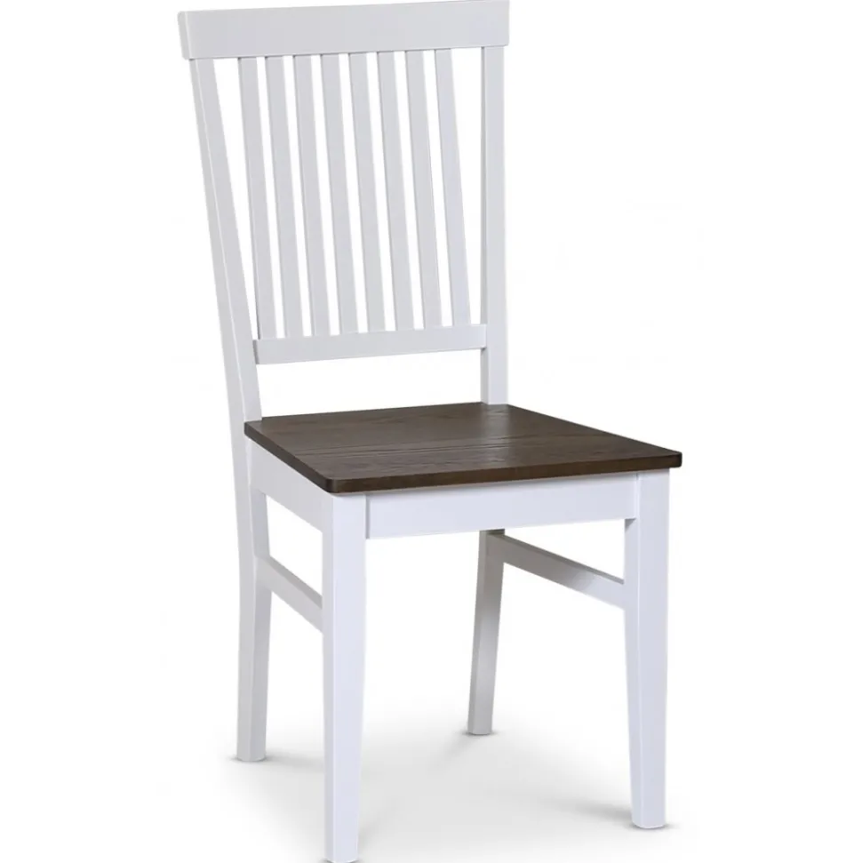 Skagen matgrupp; runt matbord Ø120 cm - Vit / brunoljad ek med 4 st Skagen stolar (Ribbor i ryggen) med brunoljad eksits + 3.00 x Möbeltassar