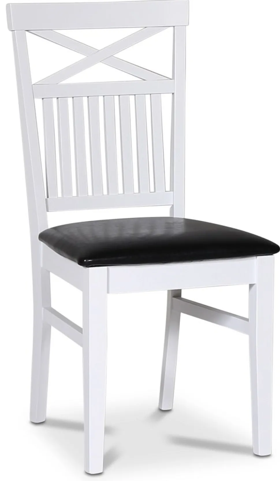 Skagen matgrupp; runt matbord Ø120 cm - Vit / brunoljad ek med 4 st Fårö stolar (Kryss i ryggen) med svart PU sits