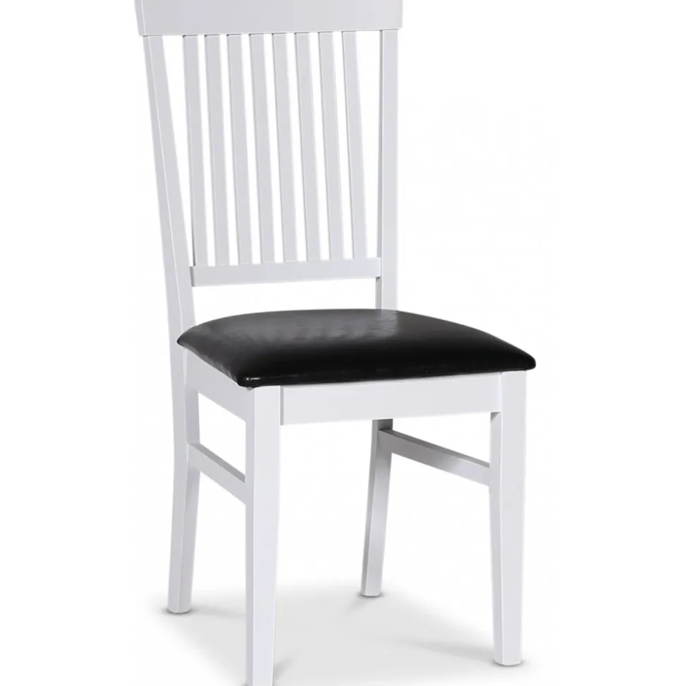 Skagen matgrupp; runt matbord Ø120 cm - Vit / brunoljad ek med 4 st Fårö stolar (Ribbor i ryggen) med svart PU-sits