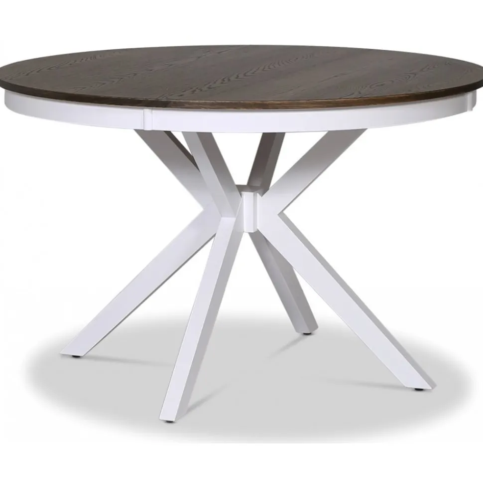 Skagen matgrupp; runt matbord Ø120 cm - Vit / brunoljad ek med 4 st Skagen stolar (Kryss i ryggen) med brunoljad eksits + 4.00 x Stolsdyna