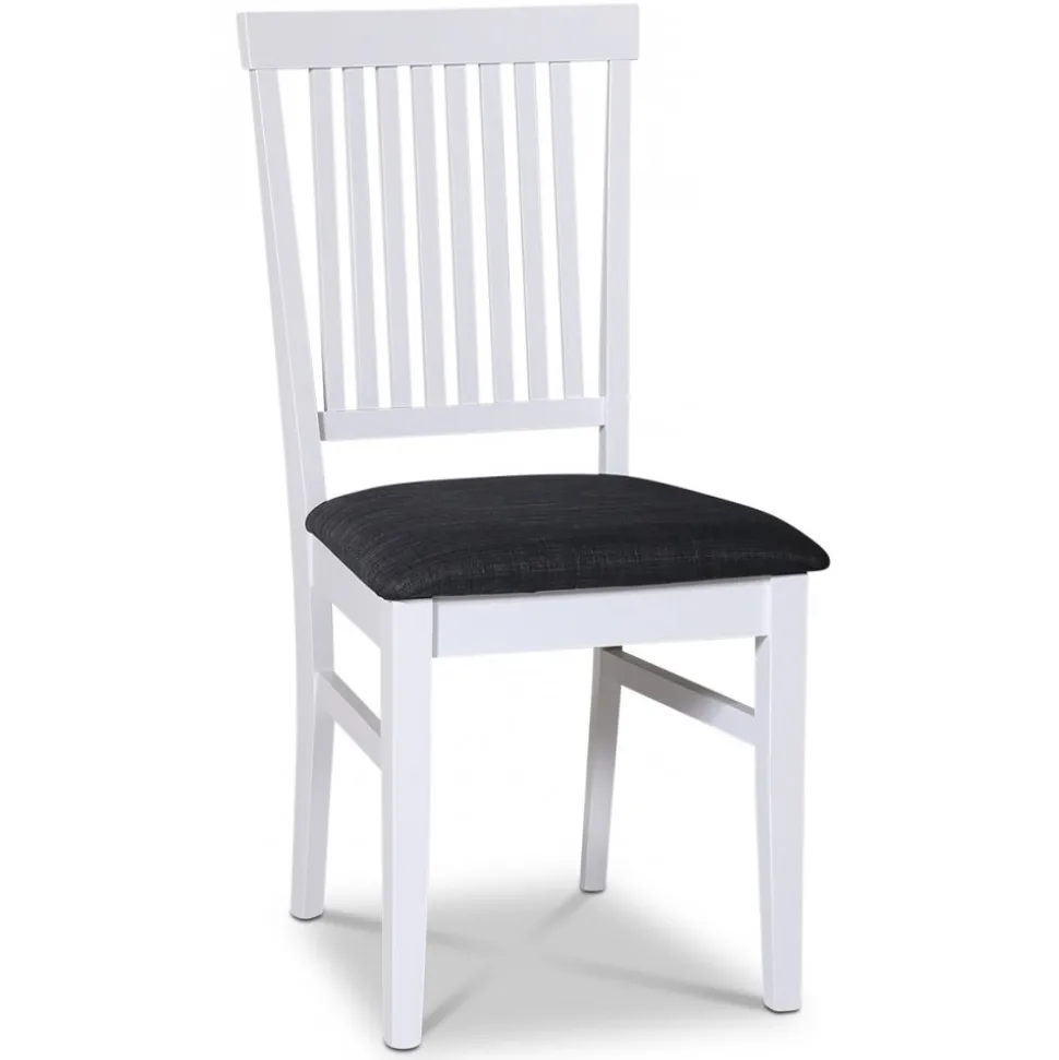 Skagen matgrupp; runt matbord Ø120 cm - Vit / brunoljad ek med 4 st Fårö stolar (Ribbor i ryggen) med grå tygsits + 4.00 x Stolsdyna