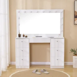 Sminkbord med belysning och kristall handtag + Möbeltassar