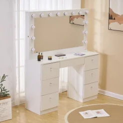 Sminkbord med belysning och kristall handtag