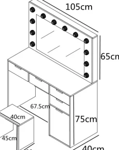 Sminkbord med pall och LED-belysning
