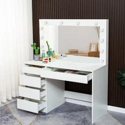 Sminkbord Vit 120 x 55 cm med LED-belysning - Facada