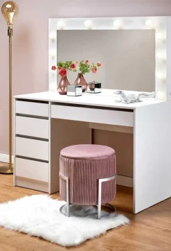Sminkbord Vit 120 x 55 cm med LED-belysning - Facada + Textilrengöring för möbler