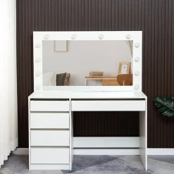 Sminkbord Vit 120 x 55 cm med LED-belysning - Facada + Textilrengöring för möbler