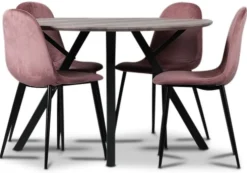 Smokey matgrupp, runt matbord med 4 st Carisma sammetsstolar - Korall + 4.00 x Stolsdyna