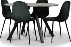 Smokey matgrupp, runt matbord med 4 st Carisma sammetsstolar - Mörkgrön + 3.00 x Möbeltassar