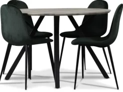 Smokey matgrupp, runt matbord med 4 st Carisma sammetsstolar - Mörkgrön + 3.00 x Möbeltassar