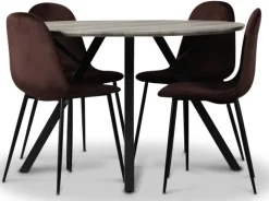 Smokey matgrupp, runt matbord med 4 st Carisma sammetsstolar - Bordeaux