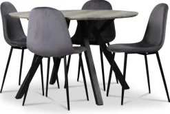 Smokey matgrupp, runt matbord med 4 st Carisma sammetsstolar - Grå + 3.00 x Möbeltassar