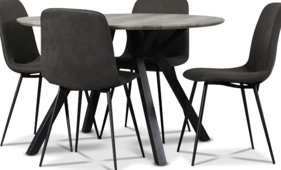 Smokey matgrupp, runt matbord med 4 st matstolar - Vintage